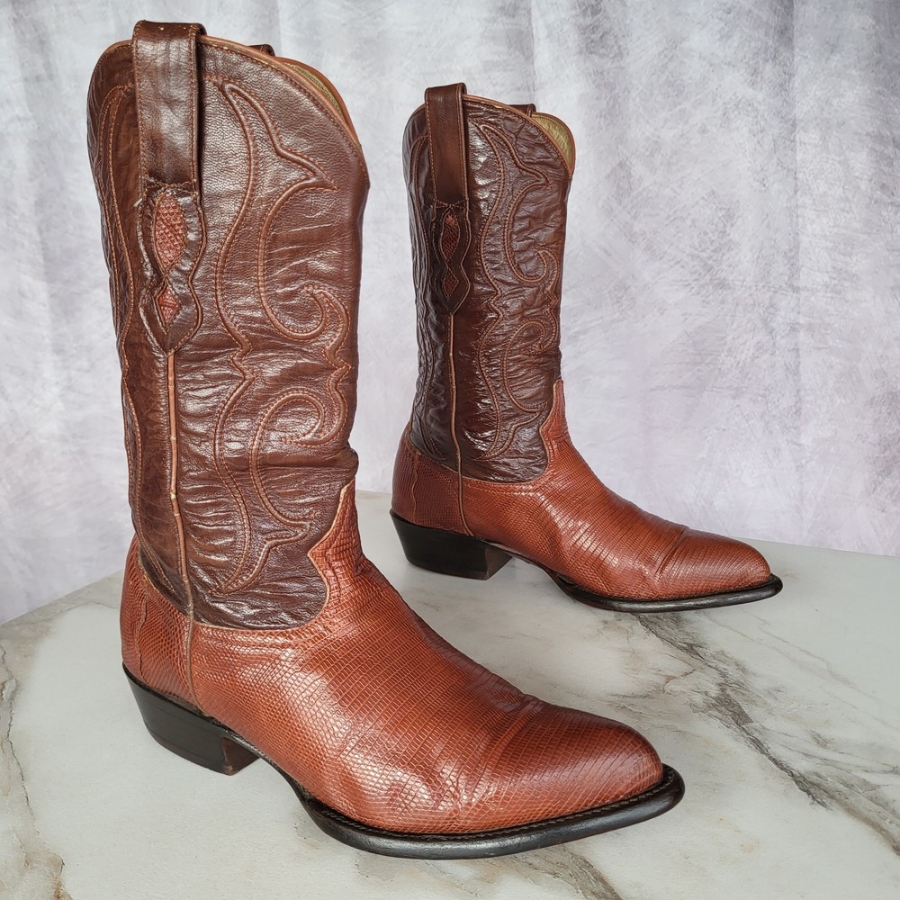 Los Altos Genuine Lizard J Toe Western Cowboy Boots Brown Size 9.5 EE Men's